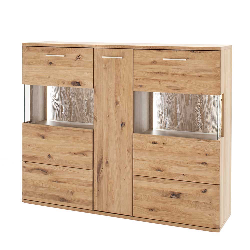 Eiche Bianco Highboard mit Glas-Einsätzen - Crokas