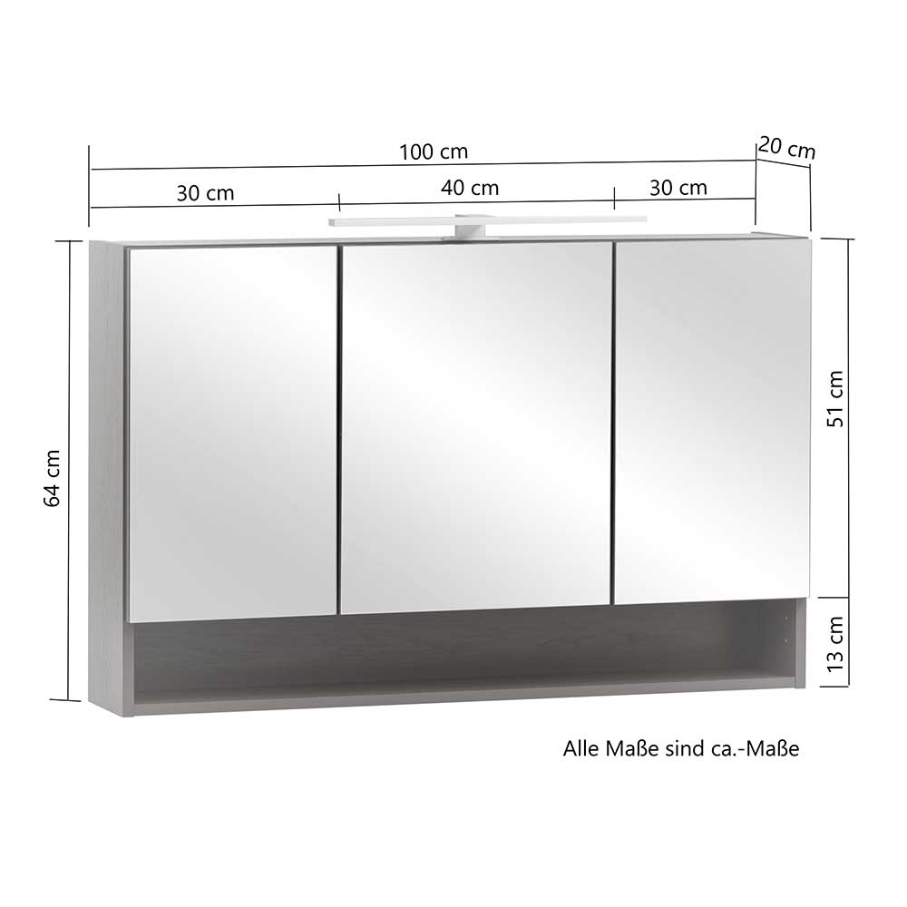 3D Spiegelschrank in Wildeiche Nachbildung - Tofias