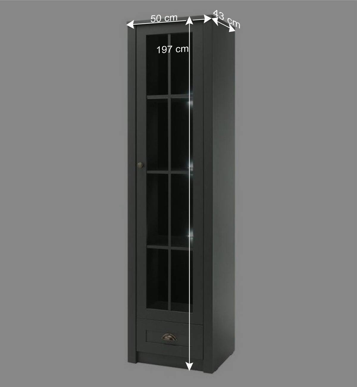 50x197x43 Country Vitrine in Dunkelgrün - Niestov