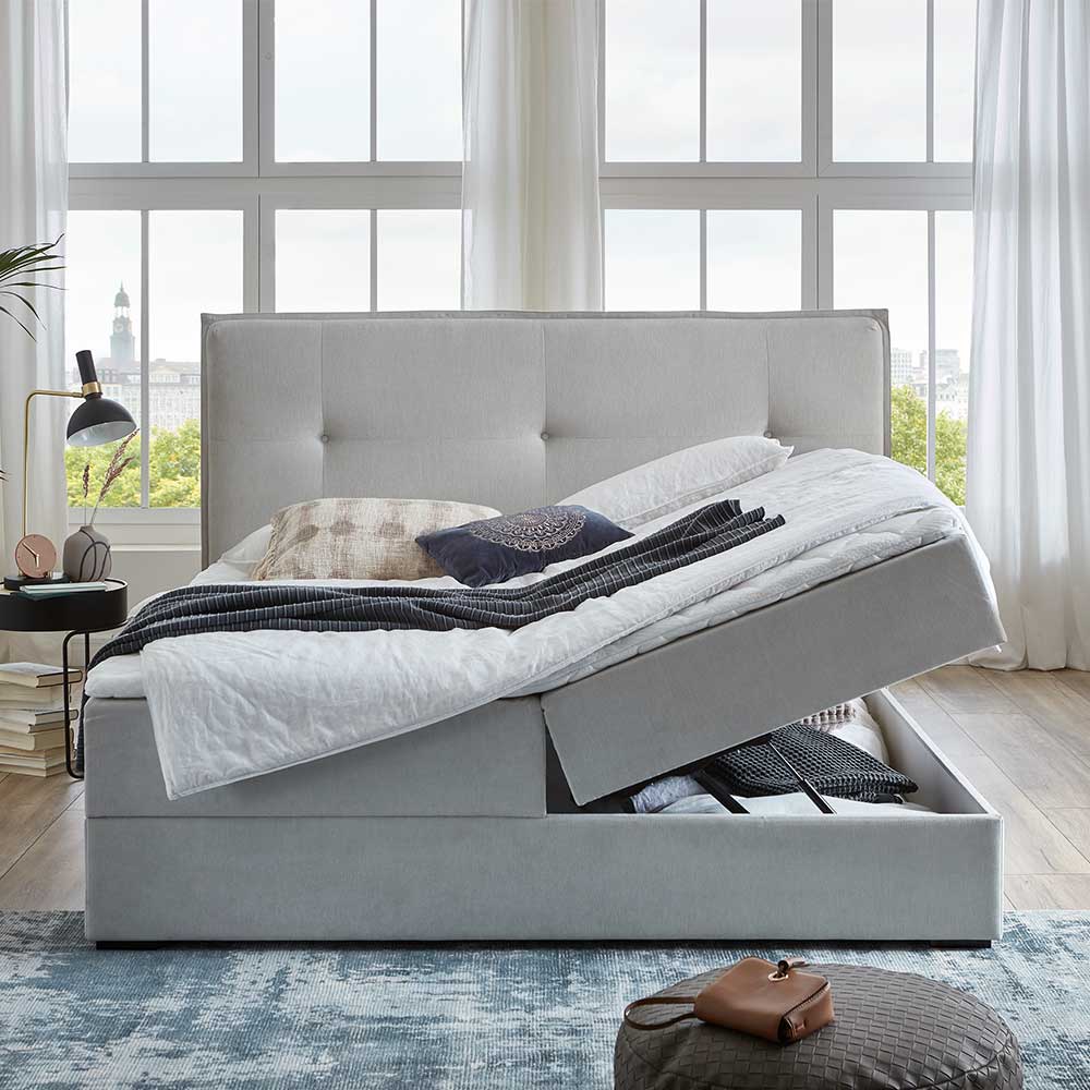 Stauraum Doppelbett in Hellgrau Stoff - Vensun