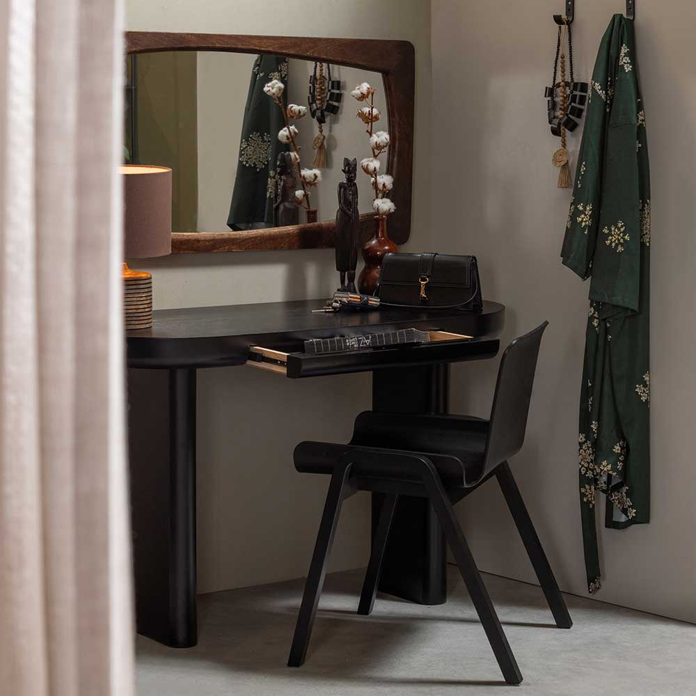 Ovaler Design Schreibtisch in Schwarz Holzoptik - Belinda