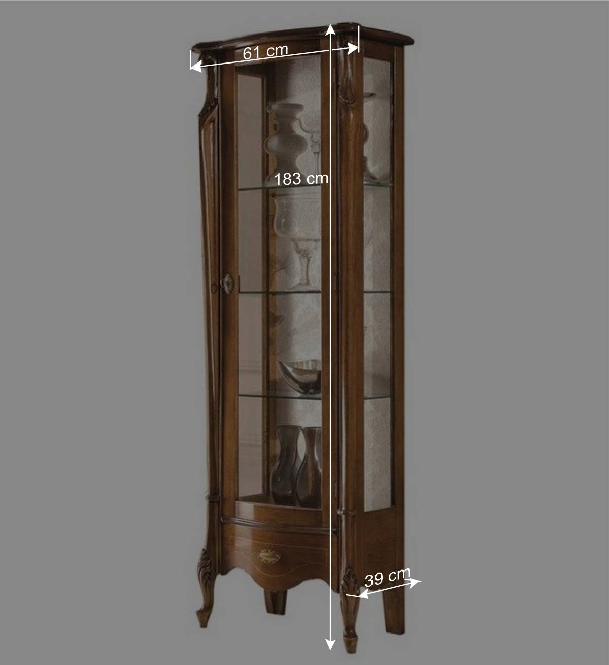 61x183x39 Klassische Vitrine im Italienischen Stil - Carlenna