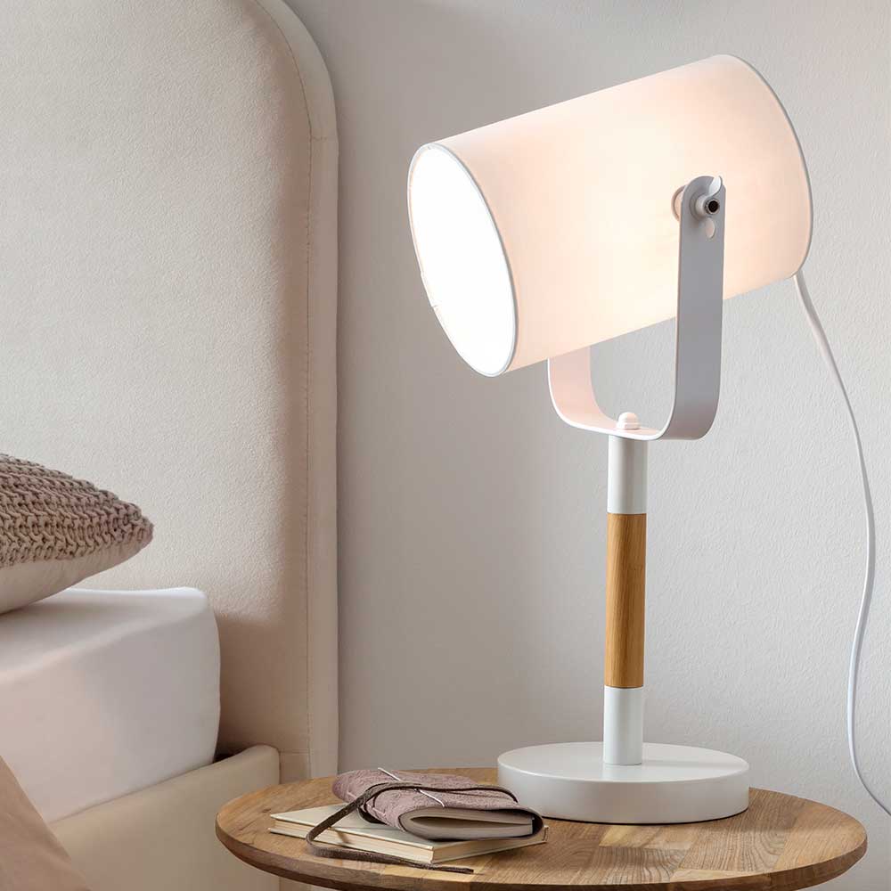 Skandi Tischlampe in Weiß mit Natur - Nantou