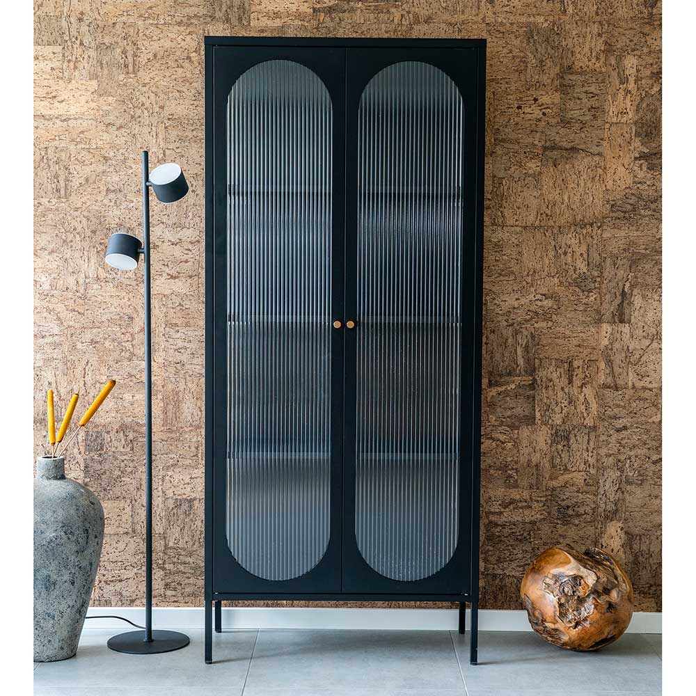 80x180x35 Stahl Vitrine in Schwarz - Cover
