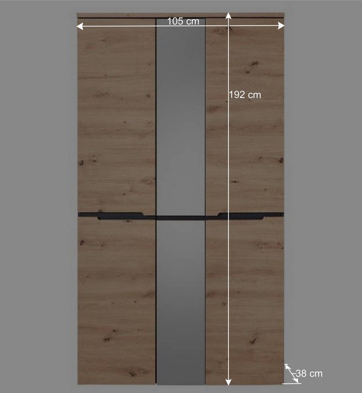 105x192x38 cm Dielen Kleiderschrank mit Spiegel - Kuetra