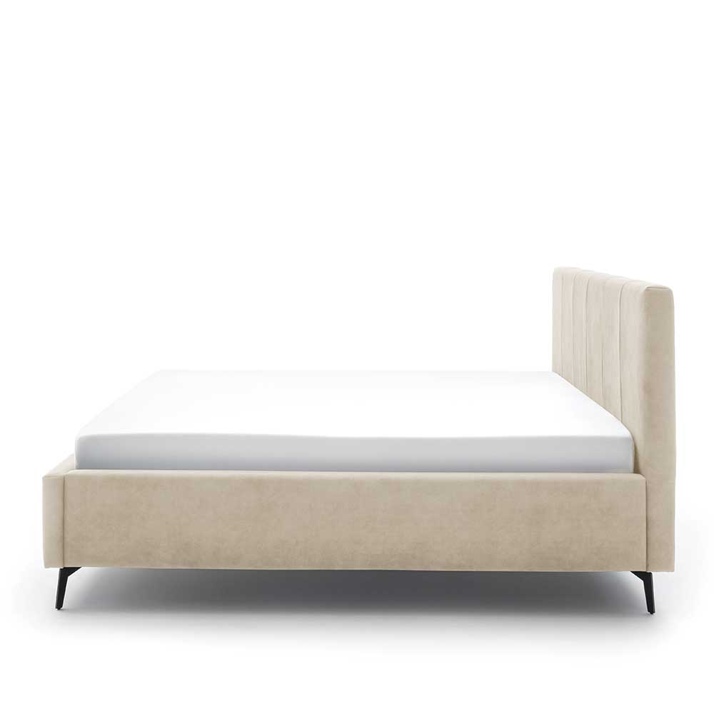 Gepolstertes Stauraumbett in Beige Velours - Emja