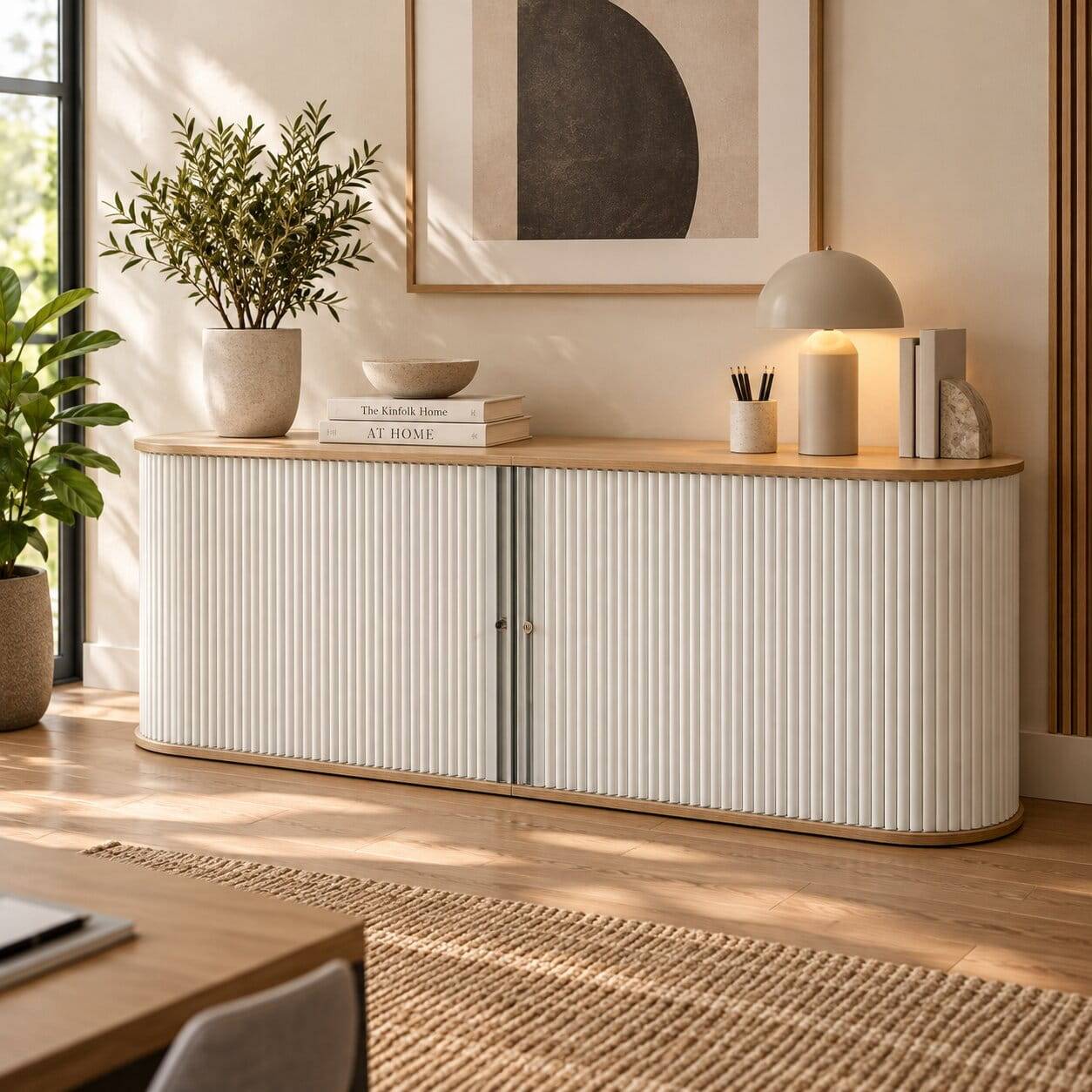 196cm Rollladen Sideboard in Weiß Eiche - Bassy