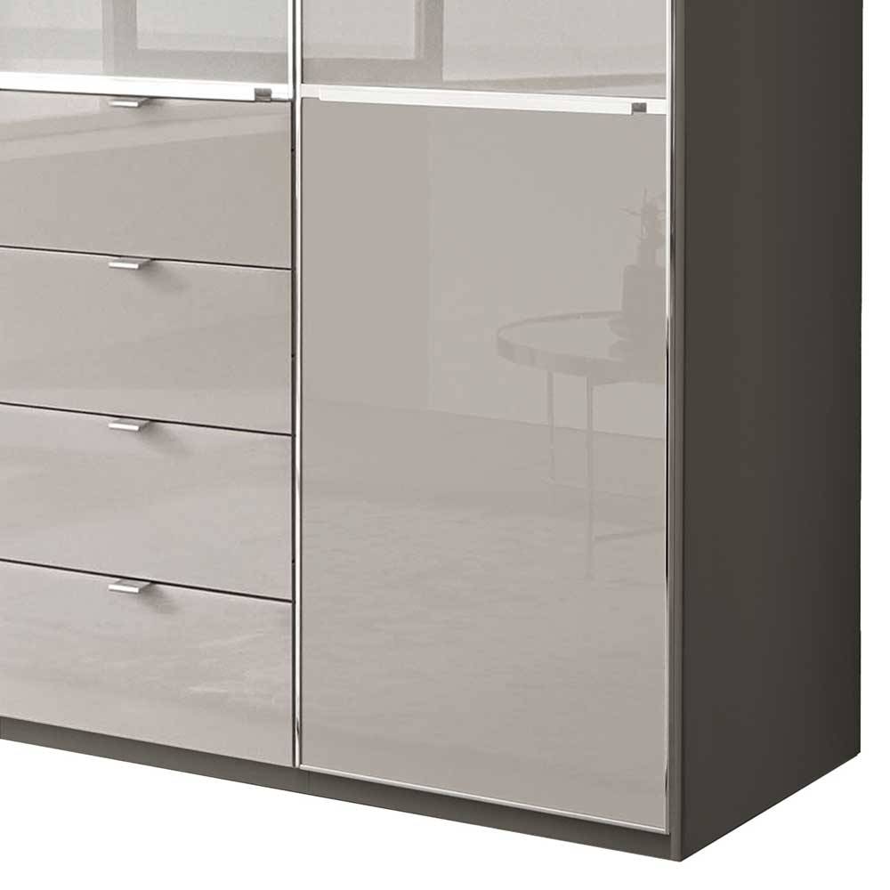 Glänzende Fronten vom Design-Kleiderschrank mit zwei Schubladen in hellem Grau – Korcula