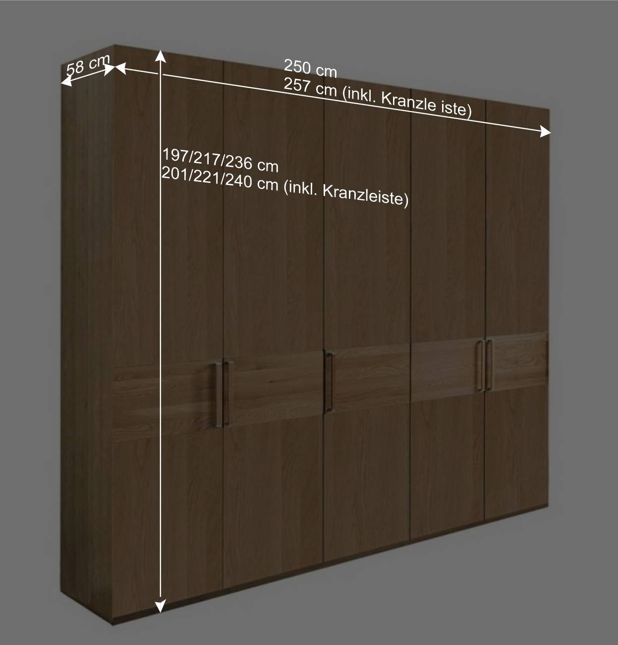 250cm Schlafzimmer Kleiderschrank mit 5 Türen - Emdsiva