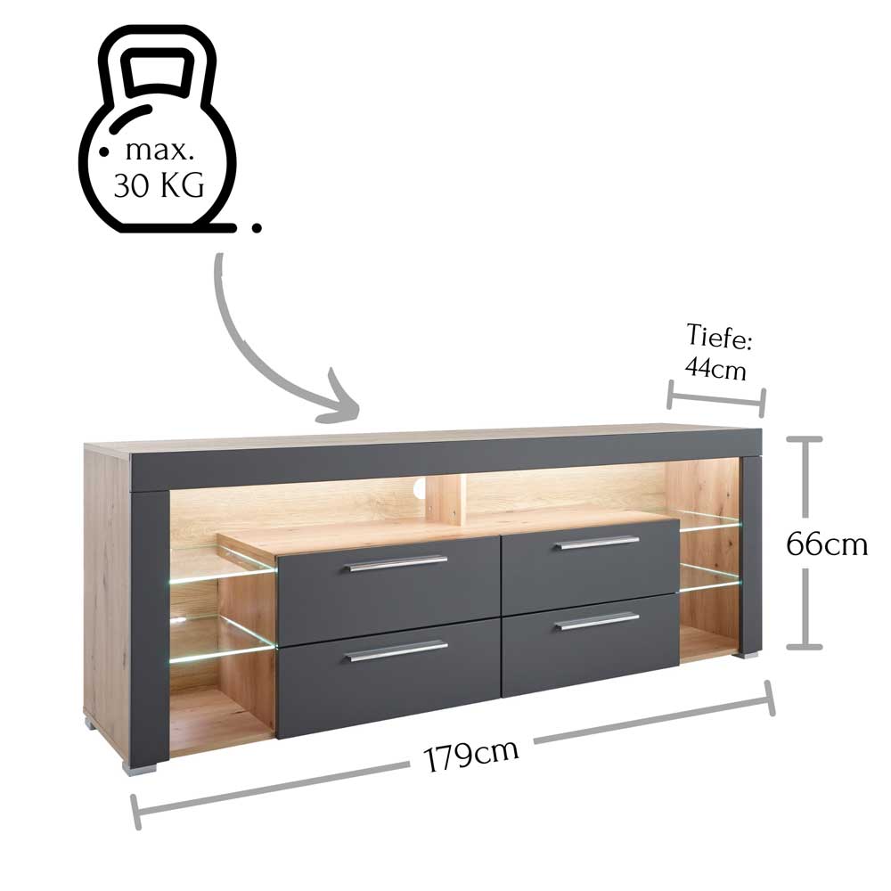 TV Unterschrank in Grau & Asteiche Dekor - Noelle