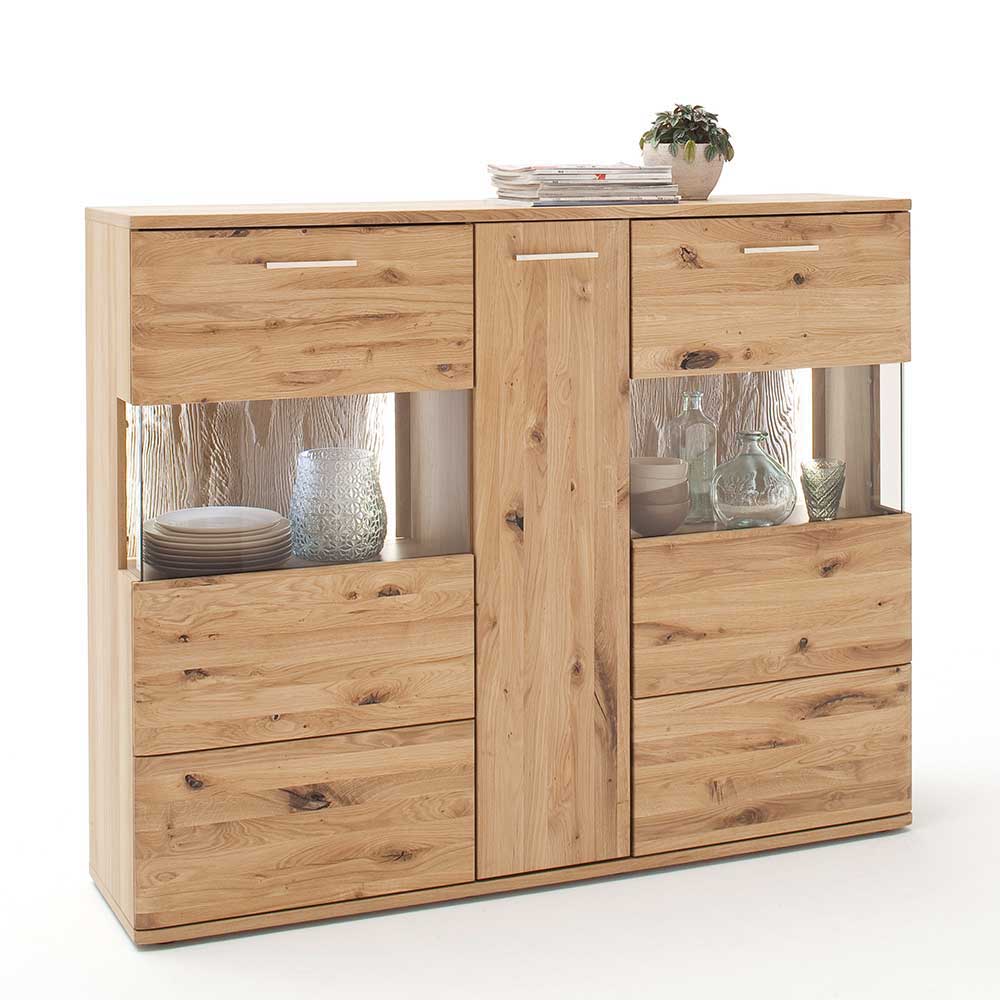 Eiche Bianco Highboard mit Glas-Einsätzen - Crokas
