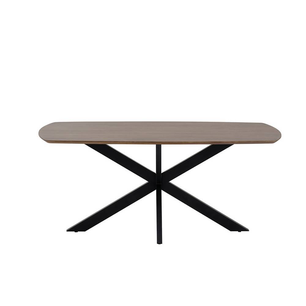 Walnussbrauner Esszimmertisch aus Mangoholz mit schwarzem Metallgestell, modernes Design – Zelda