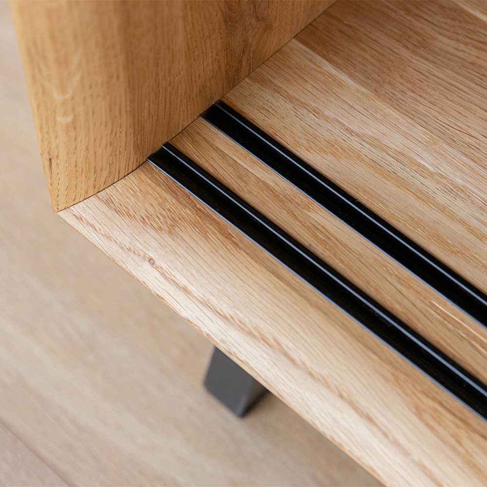 TV Board mit Schiebetüren aus getöntem Glas & Eiche - Fabiella
