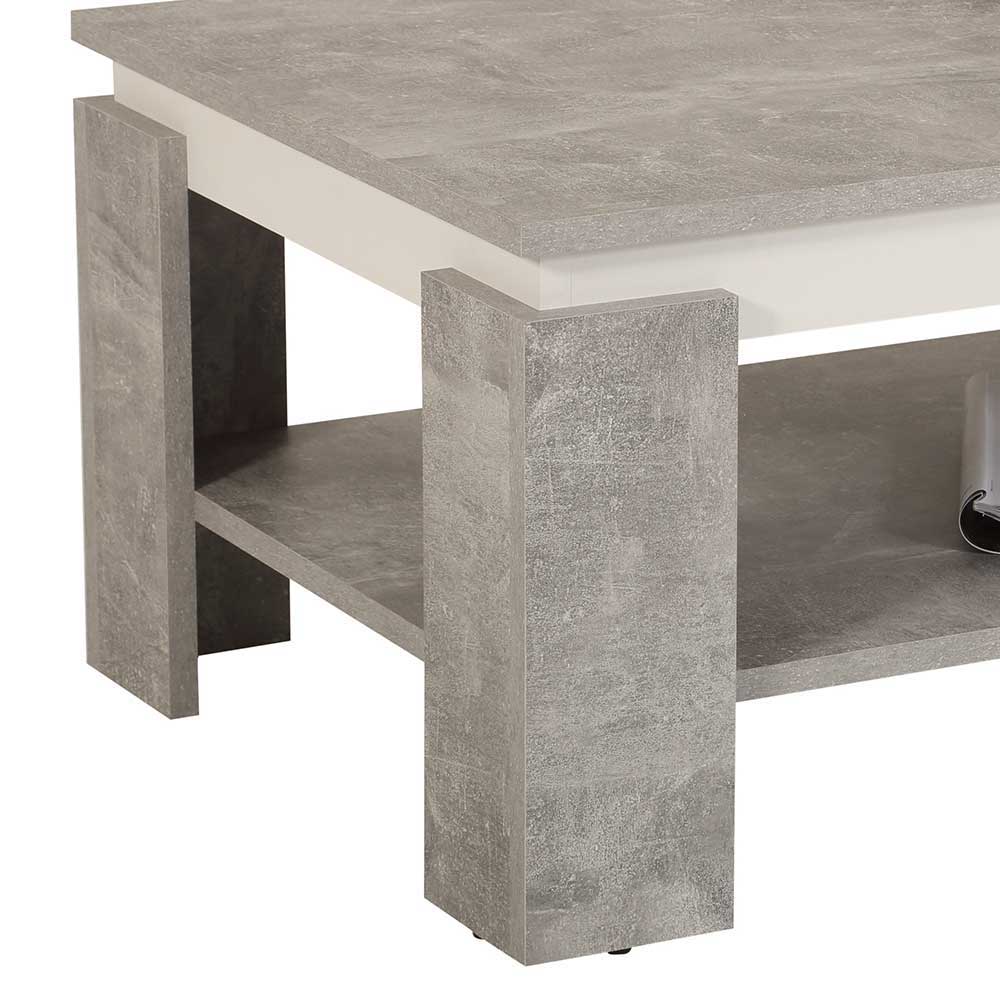 Betonoptik Couchtisch Beine und weiße Rahmenkante im Detail – Yawira