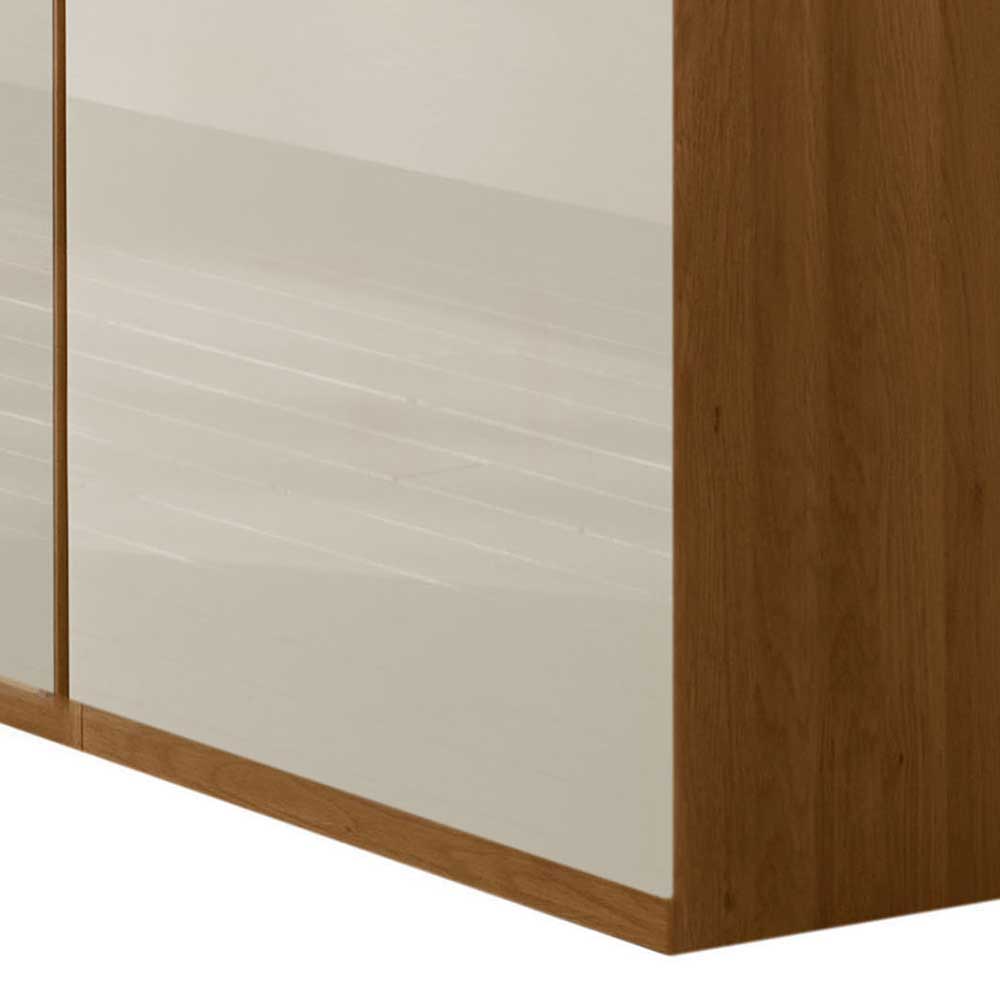 Glasfront Kleiderschrank in Beige & Eiche - Emdsiva