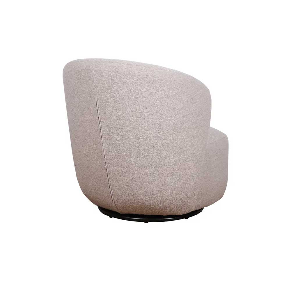 Moderner cremeweißer Boucle Polstersessel von hinten, mit drehbarer Basis – Cleas