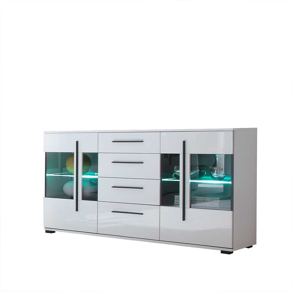 Design Sideboard Nennja in Weiß Hochglanz Glas