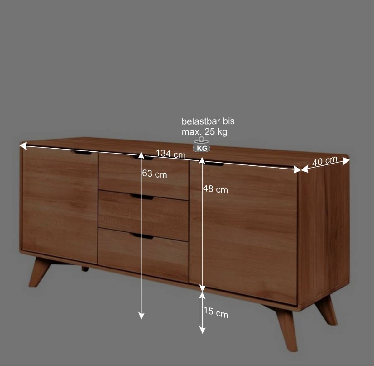 63cm hohes Sideboard mit 134cm Länge - Junola