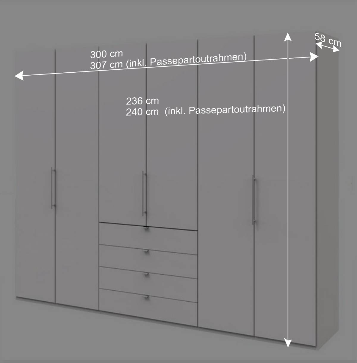 Weißer Schrank für Schlafraum 300 cm breit - Donpiave