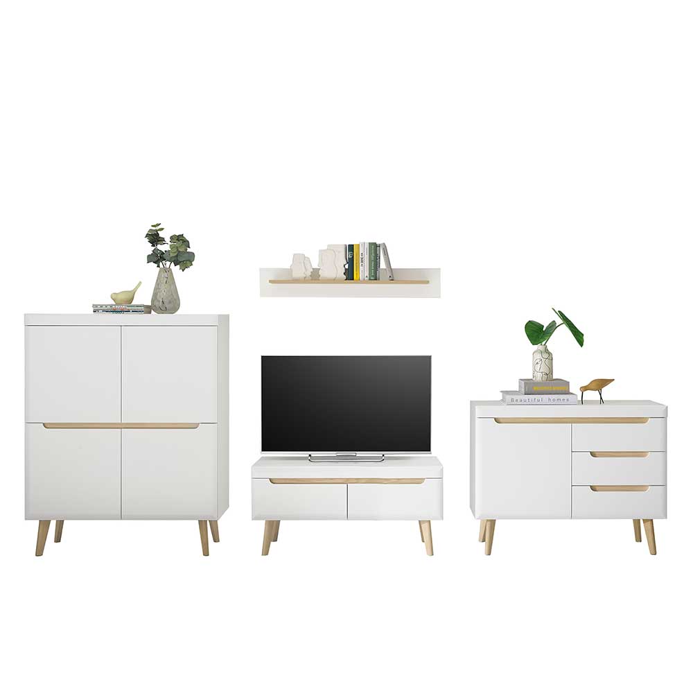 TV Wohnwand Möbelset im Skandi Style - Ginko (vierteilig)
