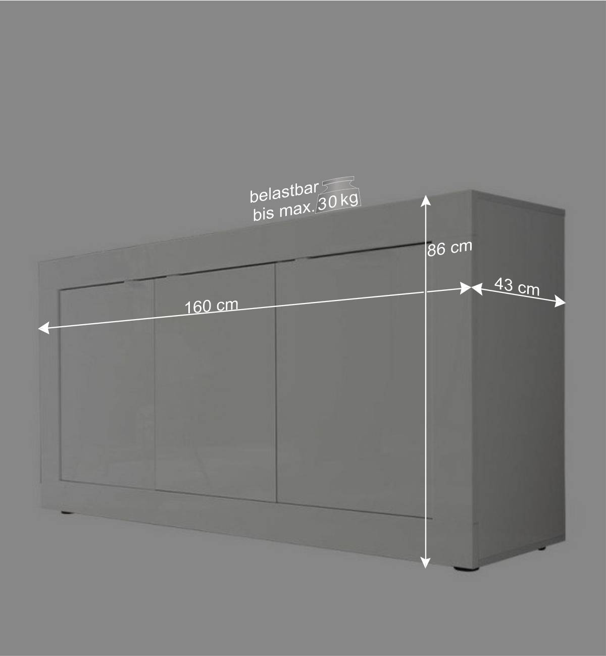 Wohnzimmer Sideboard Sogno in Hochglanz Weiß