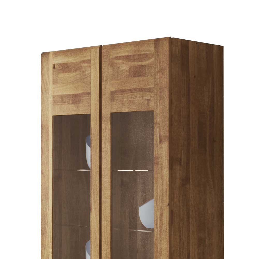 Wildeiche Massivholz Vitrine oben mit zwei Glastüren und Glaseinlegeböden – Vaskov