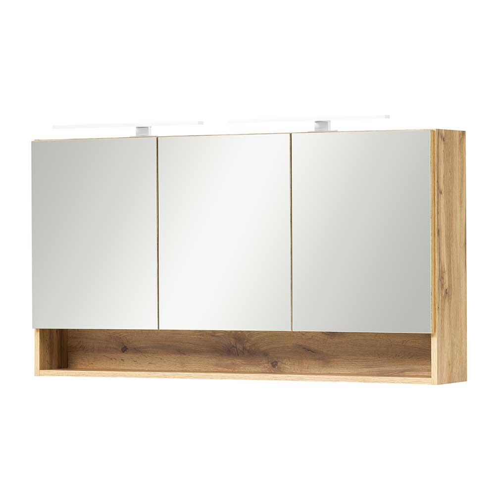 Eleganter Badezimmer Spiegelschrank 120 cm breit mit 3 Spiegeltüren und Eiche Optik – Tofias