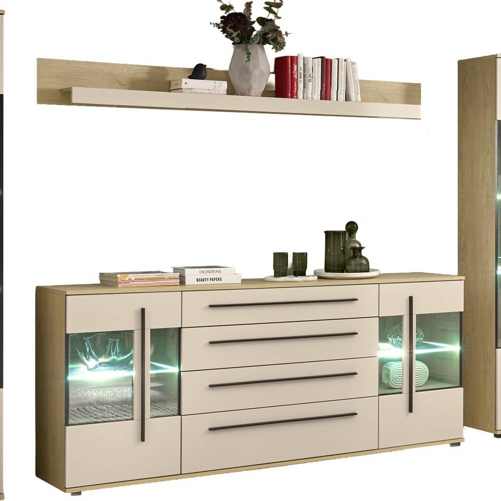 Wohnraum Vitrinen und Wandboard Set - Raisa (vierteilig)
