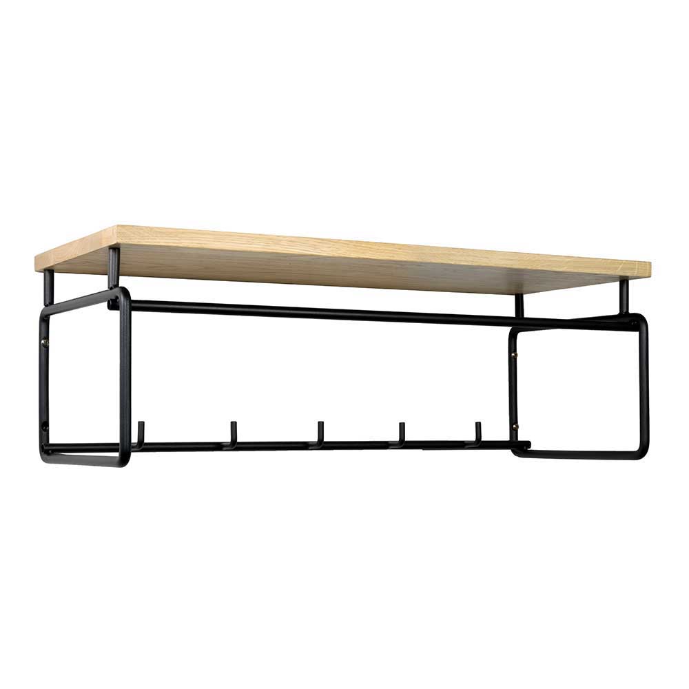 Wandgarderobe mit heller Holzablage und schwarzem Metallrahmen mit fünf Haken – Creemas