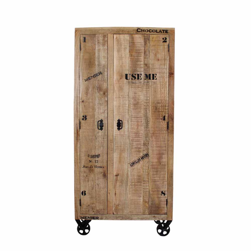 Industry Dielenschrank Indri aus Holz rustikal mit Schrift-Drucken