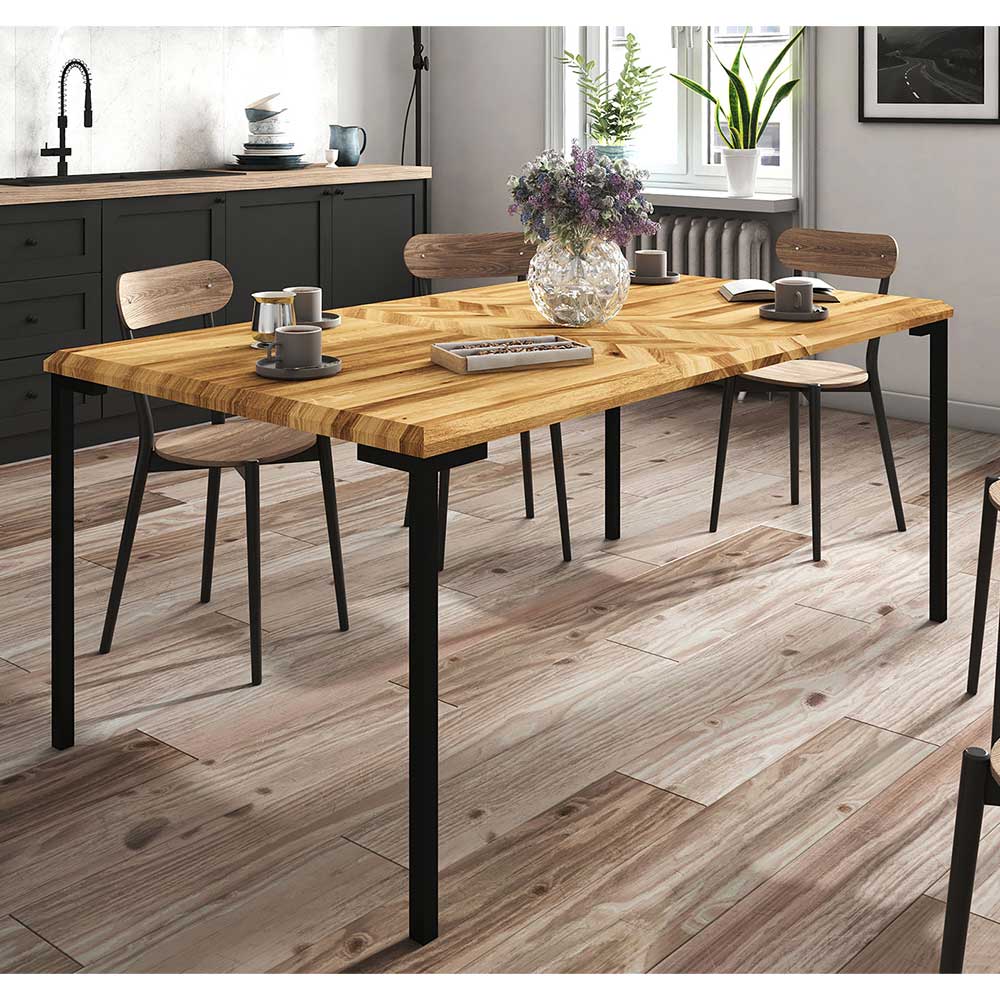 Wildeiche Designtisch mit Fischgrät Muster - Kerfa