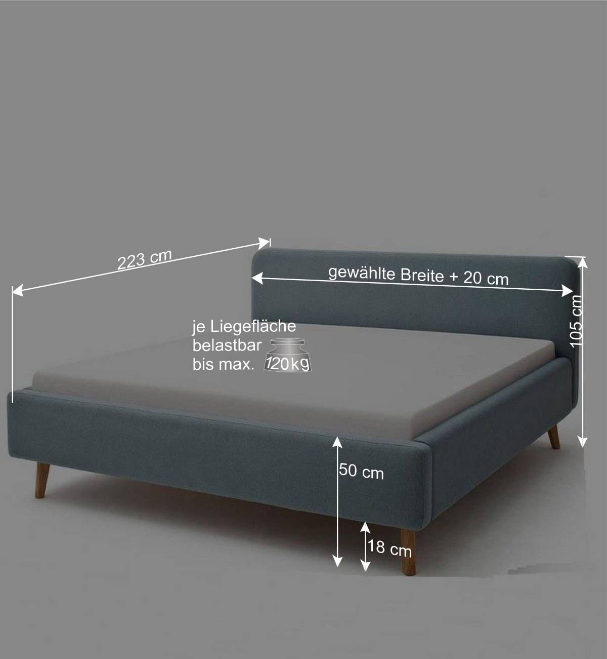 Polsterbett mit 50cm Komforthöhe - Piotra