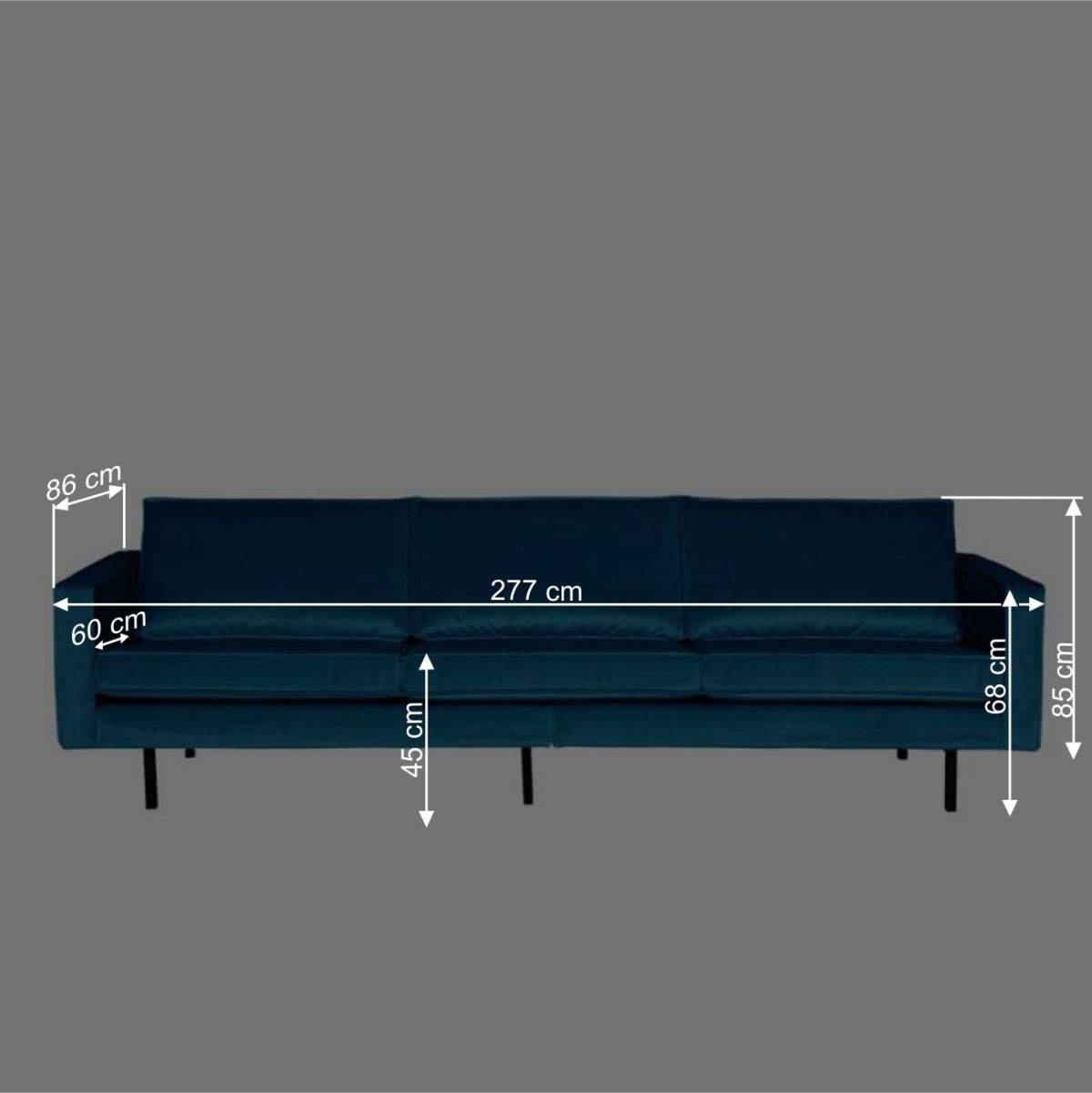 Blue Velvet Sofa 3-Sitzer Cumagon im Retrostil