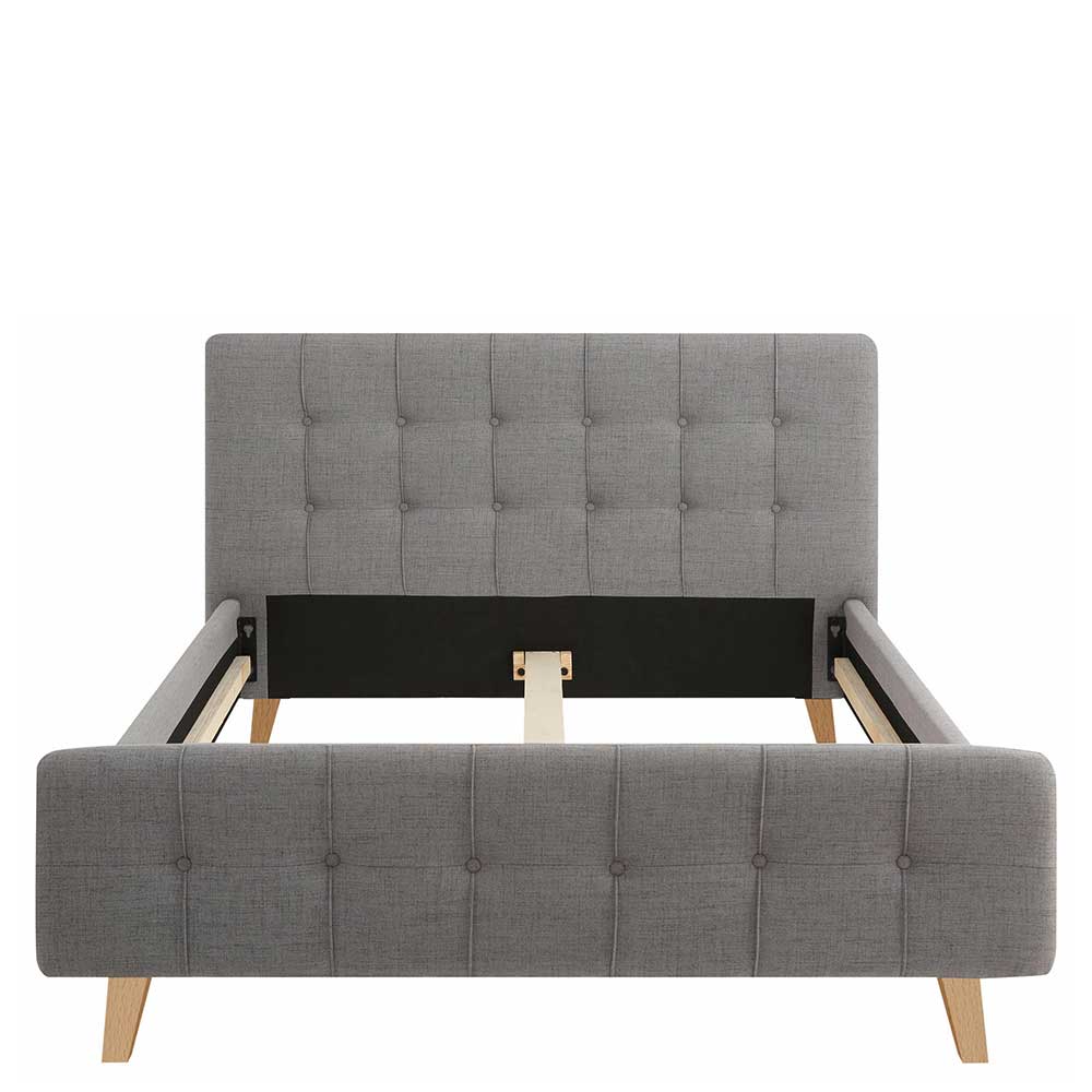 Skandi Stoffbett in Grau mit Holzbeinen - Bekunion