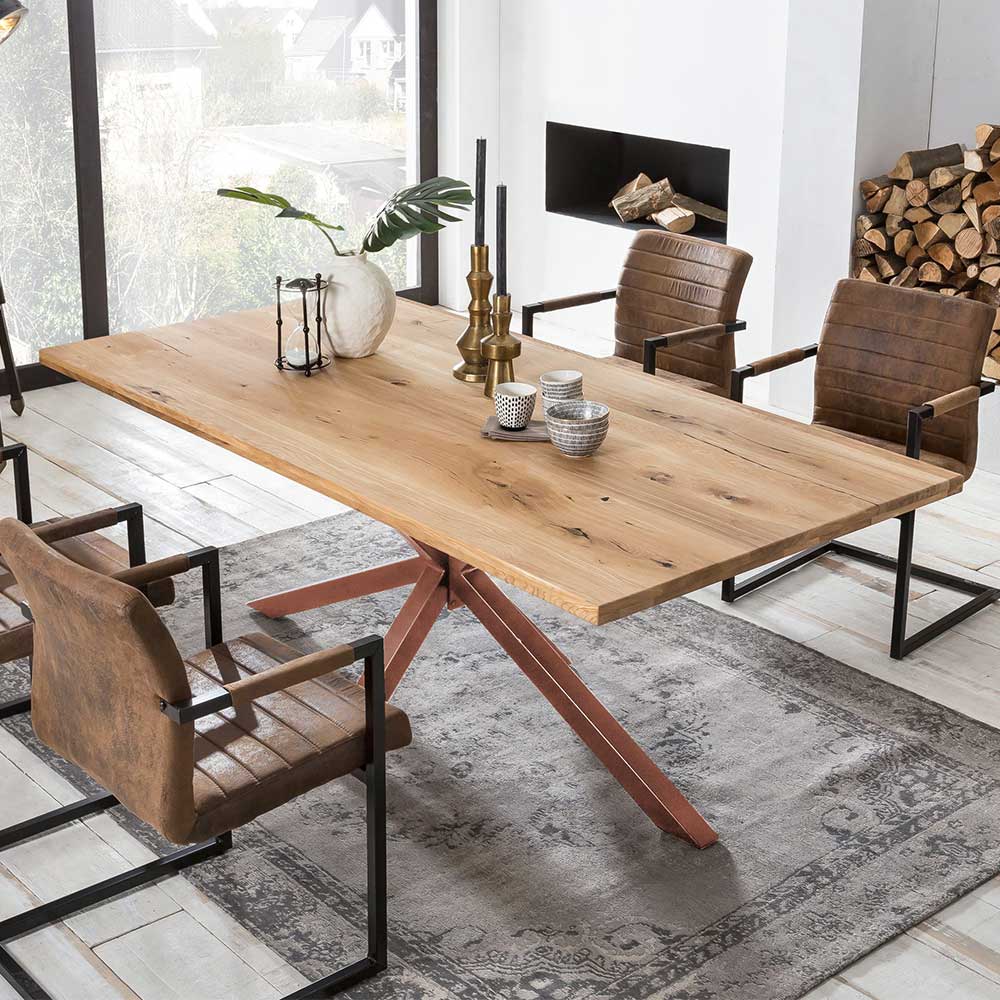 Wildeiche Holztisch mit Eisen Gestell - Cetrona