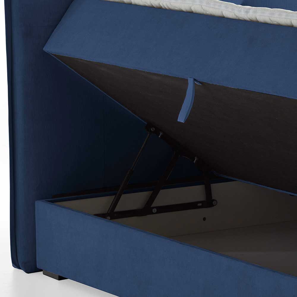 Boxbett Stauraumbett in Blau Webstoff - Vinkoja