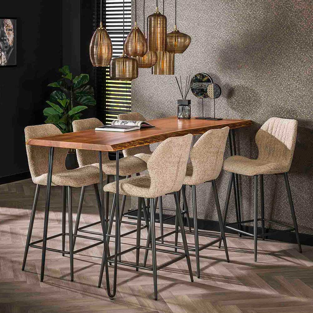 Barstuhl in Beige Boucle - Maja (2er Set)