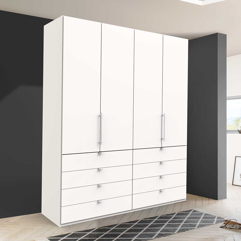 Weißer Kombi-Kleiderschrank mit vier Drehtüren und acht Schubladen im Schlafzimmer – Donpiave