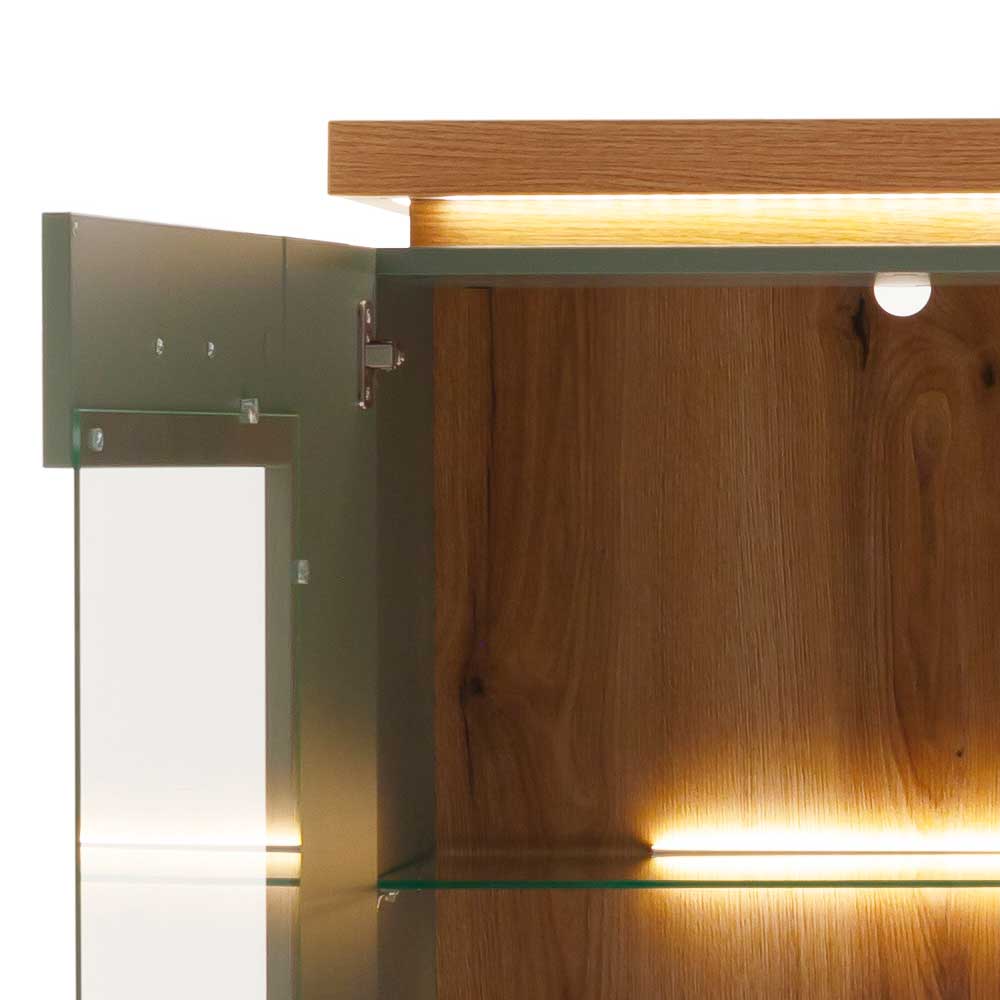 Highboard Vitrine in Graugrün und Eiche - Kwin