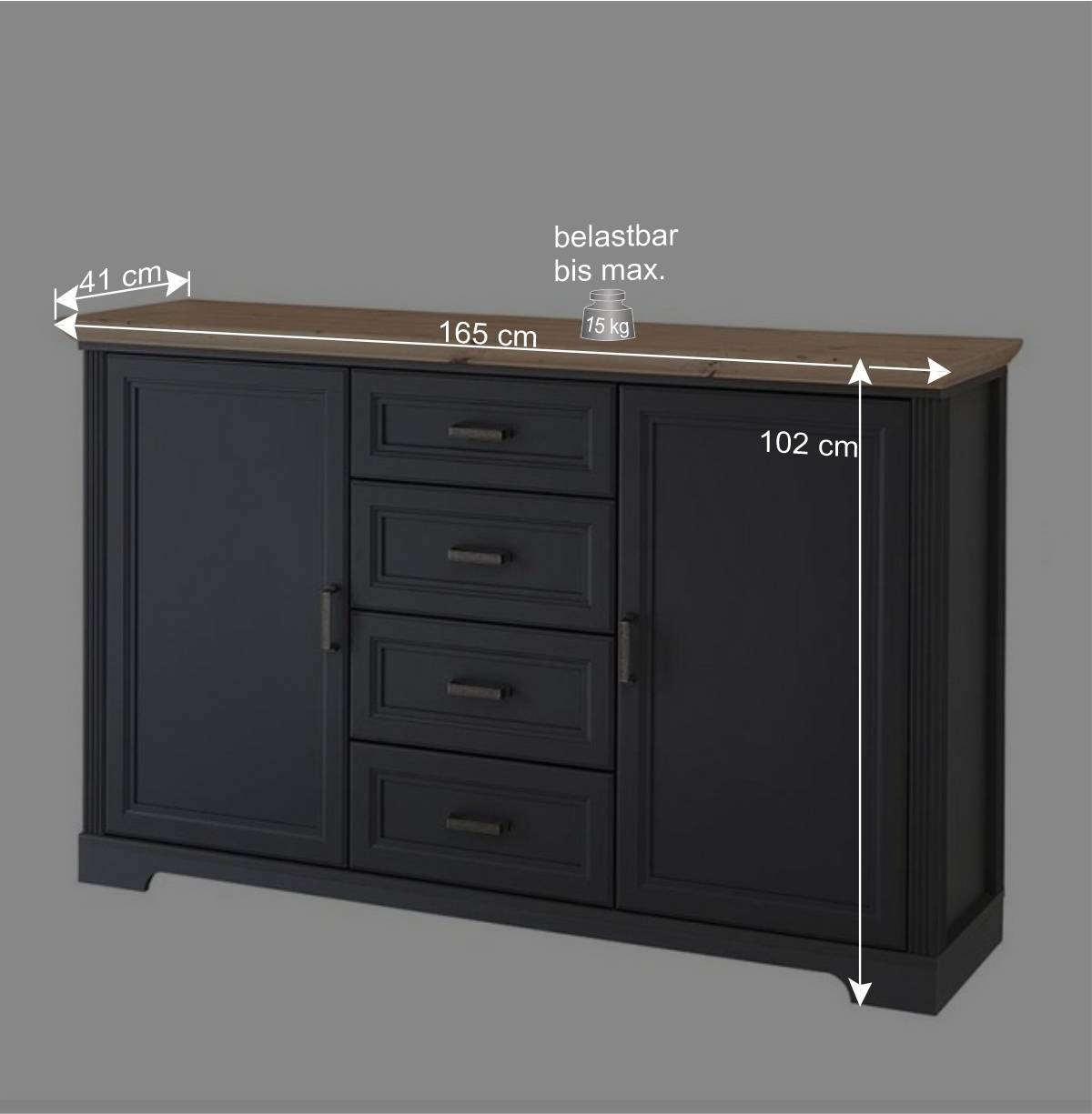 Sideboard in Dunkelgrau und Eiche - Joe