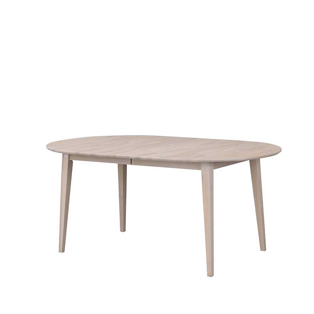 Ovaler Esstisch Eiche White Wash & 4 Stühle Pessoa mit Webstoff Grau (fünfteilig)
