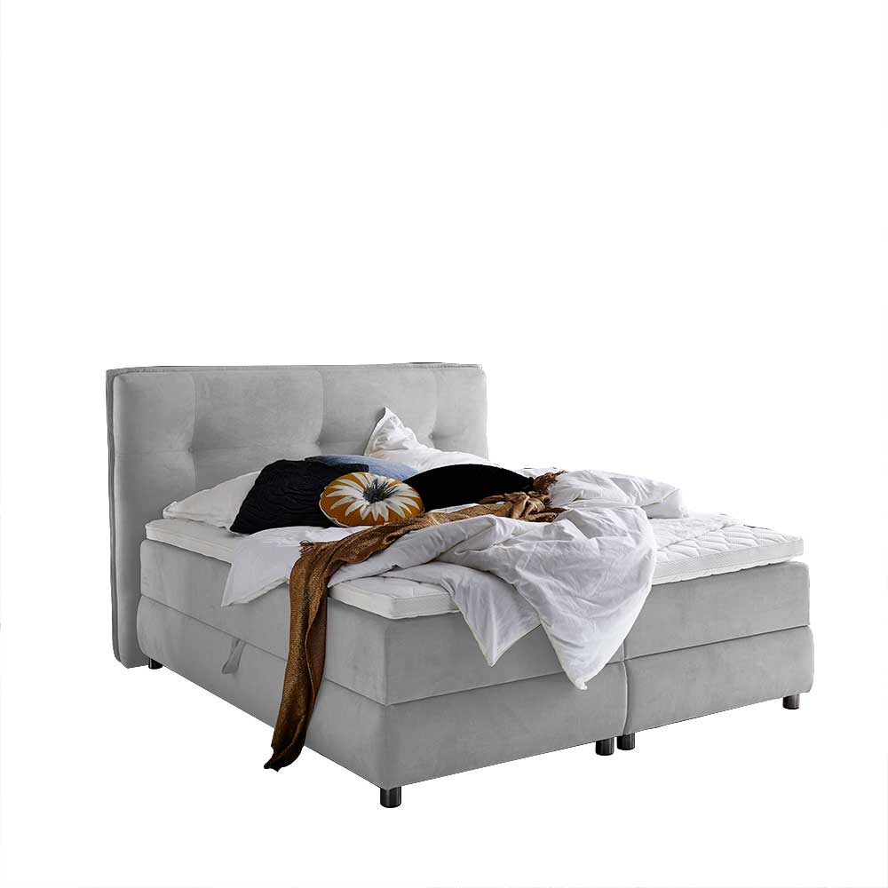 Hellgraues Boxspringbett mit Stauraum in 180x200 - Zita