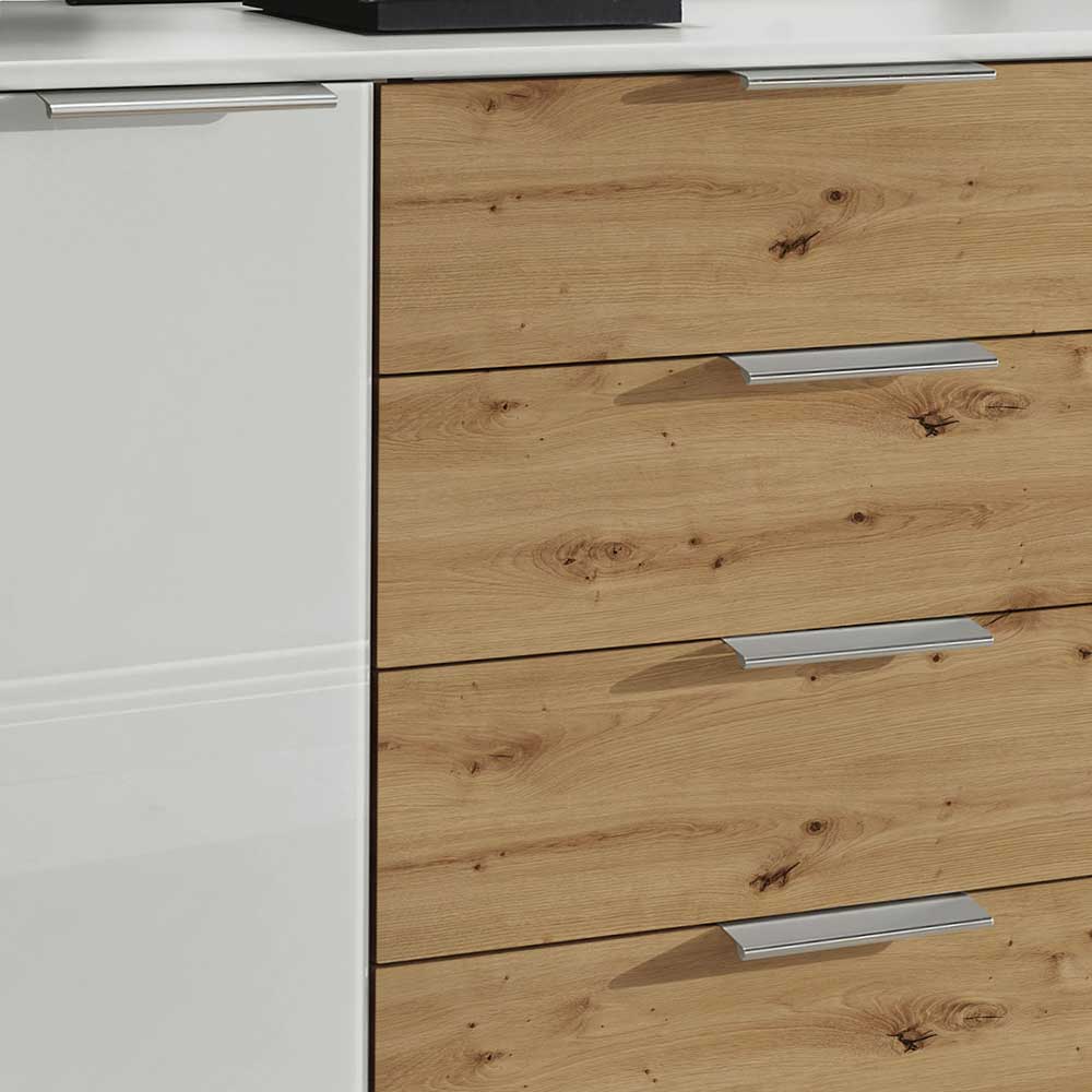 Wohnraum Kommode in Weiß Glas-Front - Ivany