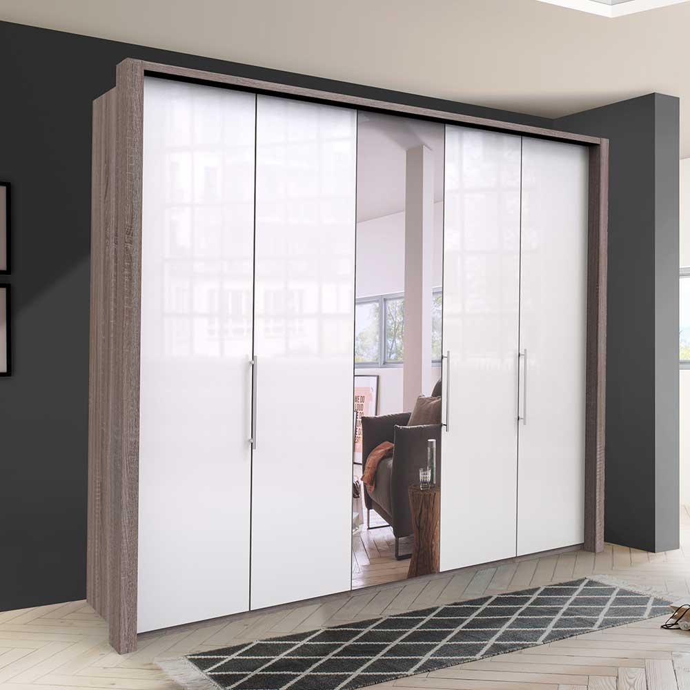 3-türiger Kleiderschrank mit Spiegel & Weißglas - Empresian