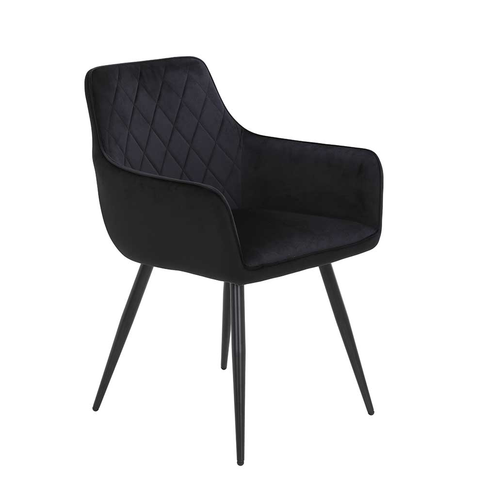 Samtvelours Tischsessel in Schwarz - Laromain (2er Set)