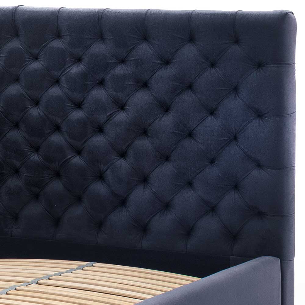 Chesterfield Polsterbett in Dunkelblau Samt - Ninian