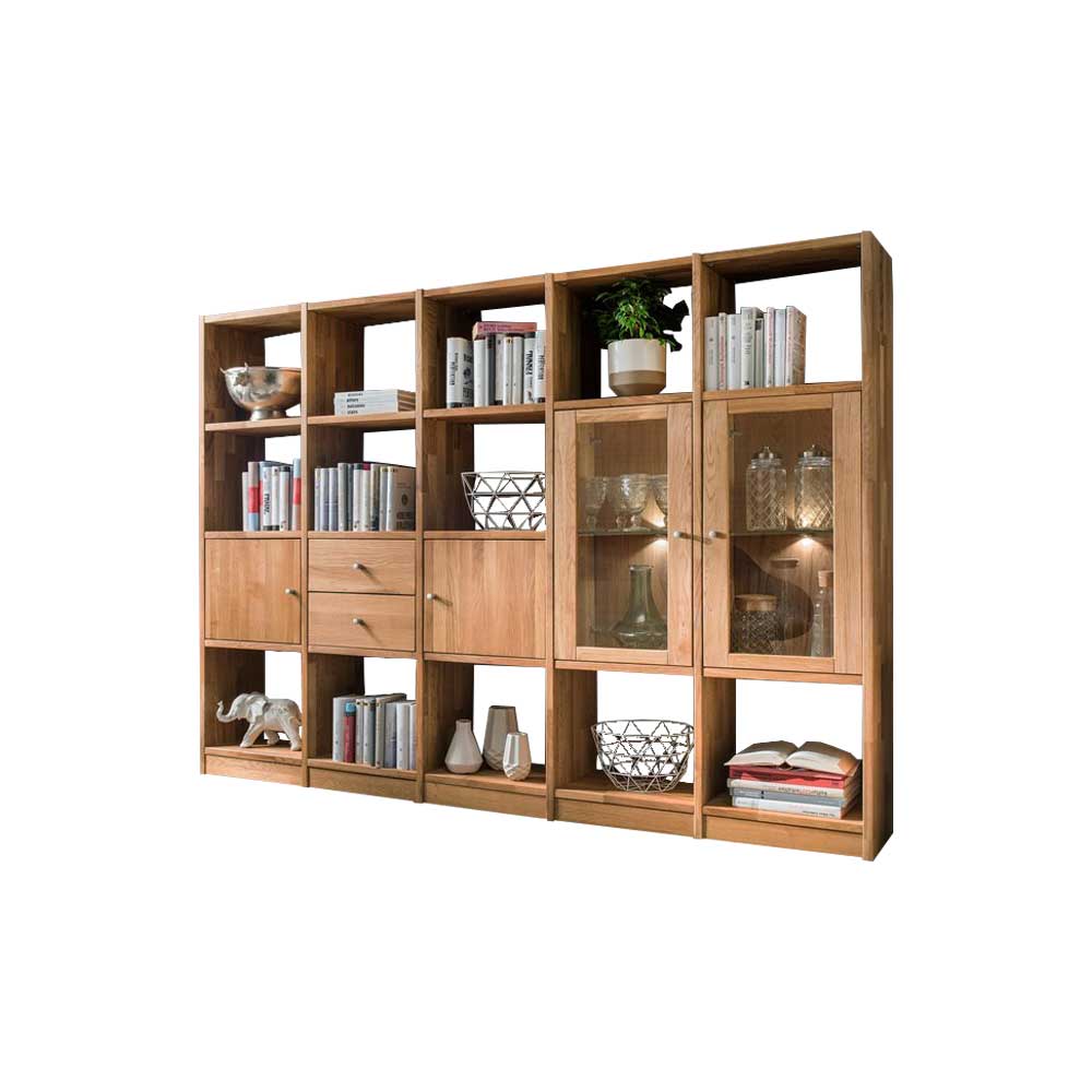 Wohnzimmer Regalwand Levronia aus Wildeiche Massivholz