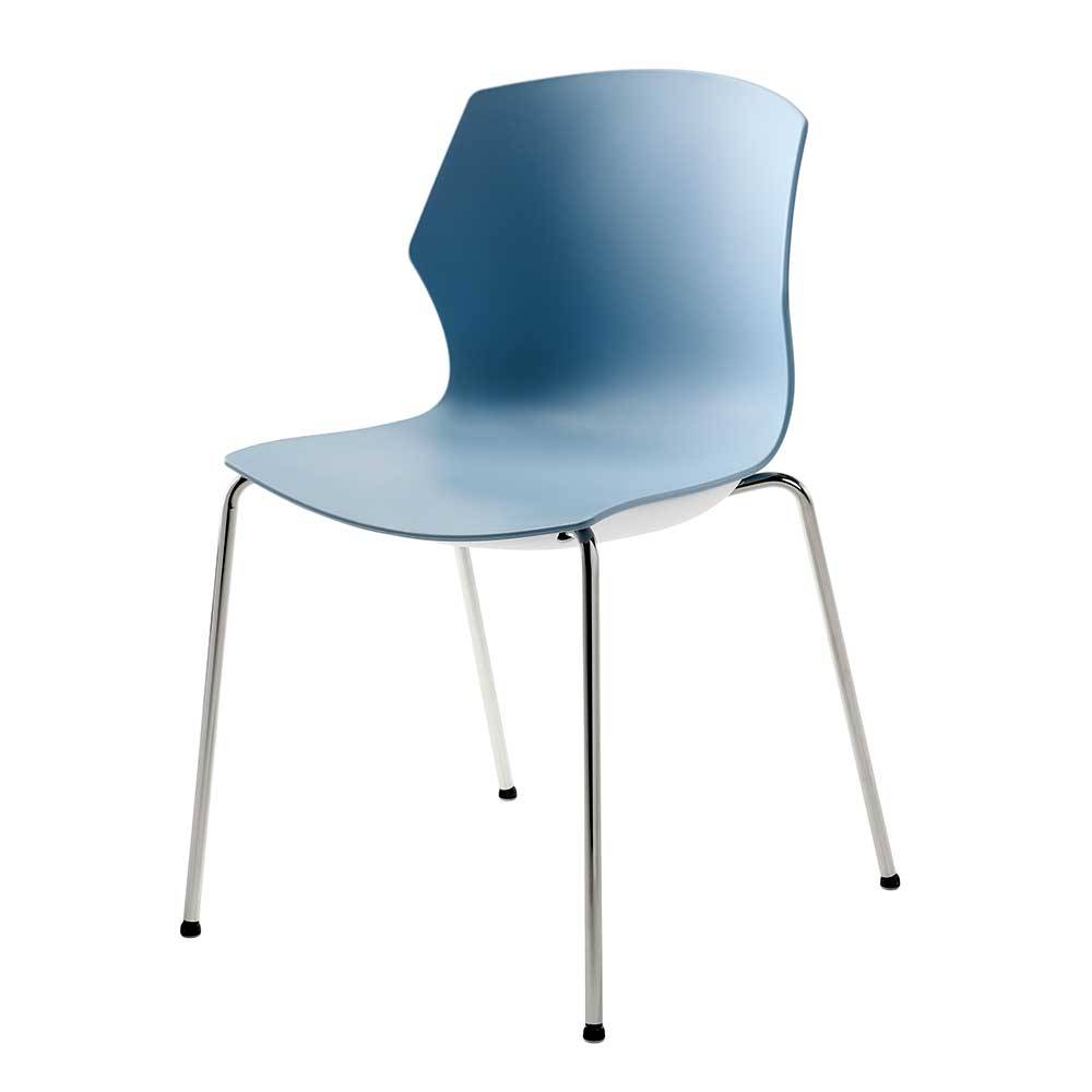 Stapelbarer Schalenstuhl in Blaugrau & Chrom - Casimon