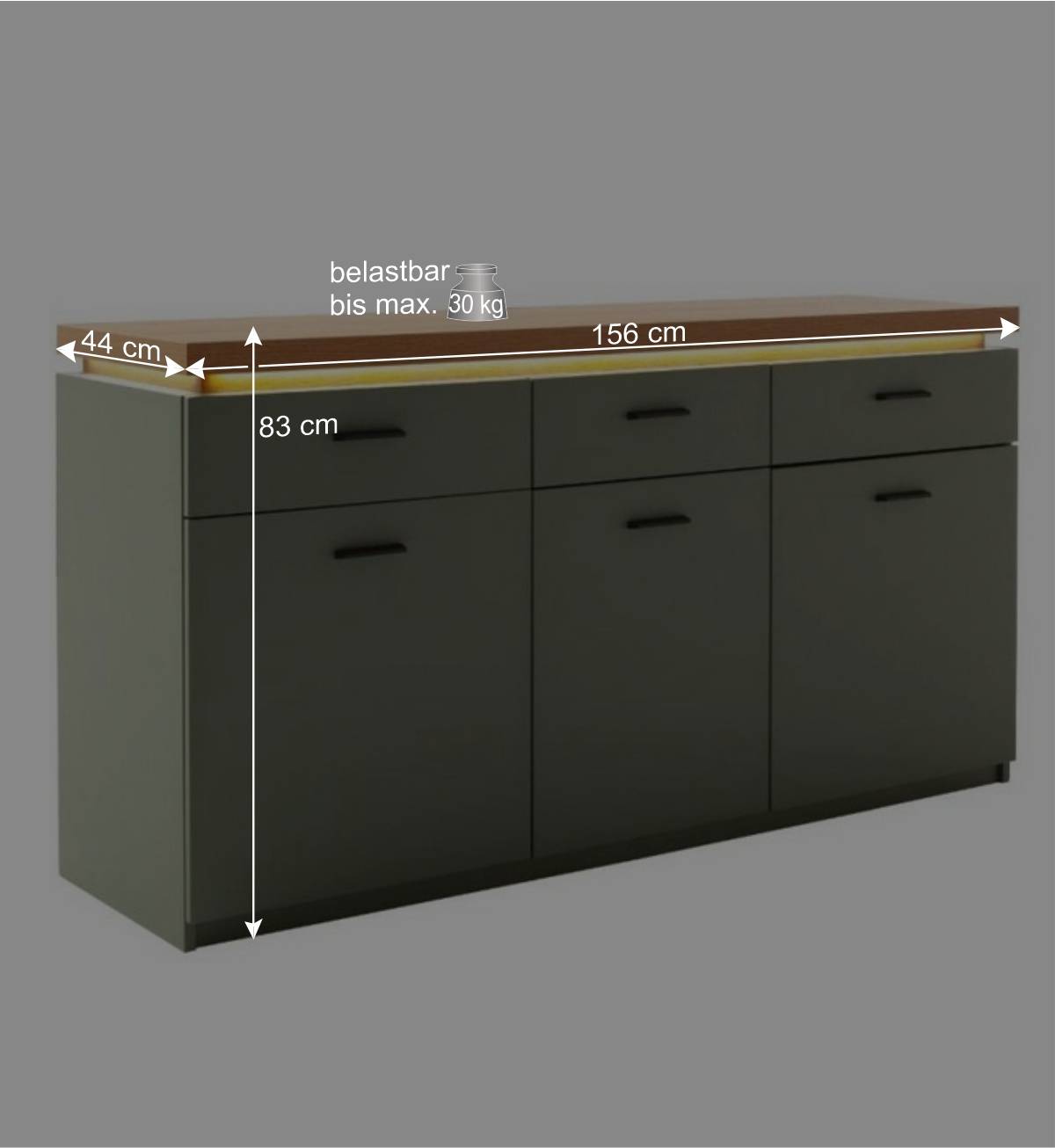 Sideboard in Graugrün mit Eiche Dekor - Kwin