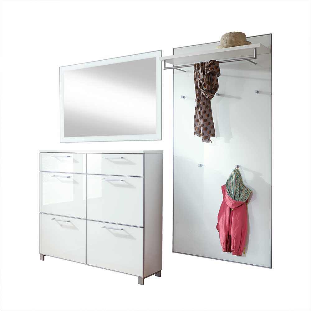 Flurmöbel Set Zoricano in Weiß Glas beschichtet (dreiteilig)